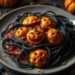 The colors in this pasta dish make it perfect for a Halloween potluck but it can