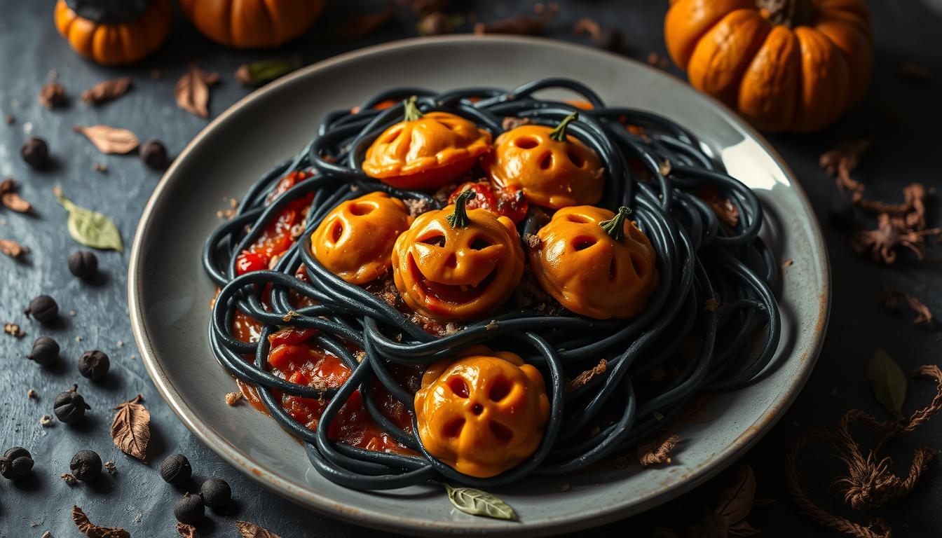 The colors in this pasta dish make it perfect for a Halloween potluck but it can